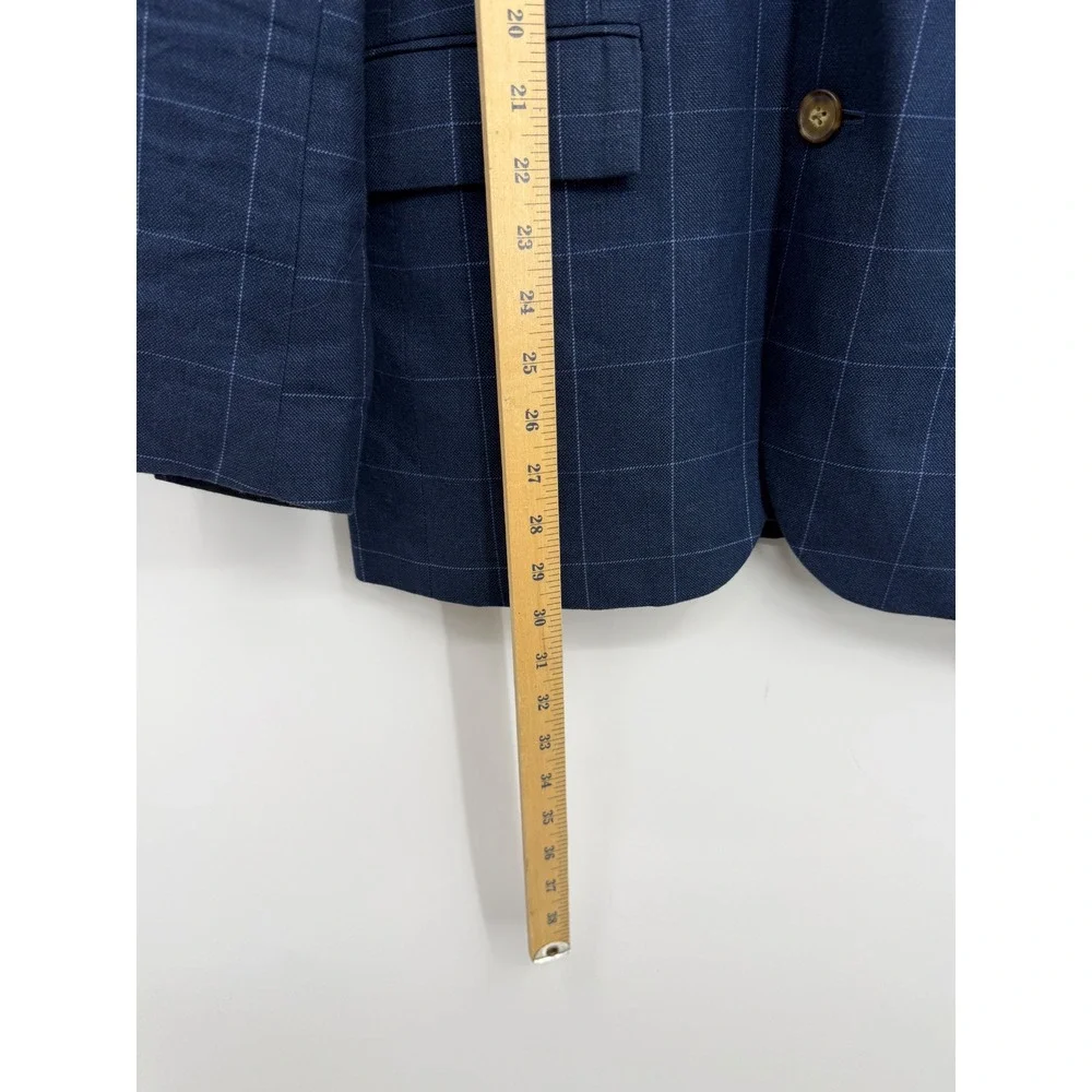 J.Crew Thompson Blazer Mens 38R Navy Blue plaid Linen Cotton Sport Coat H5117